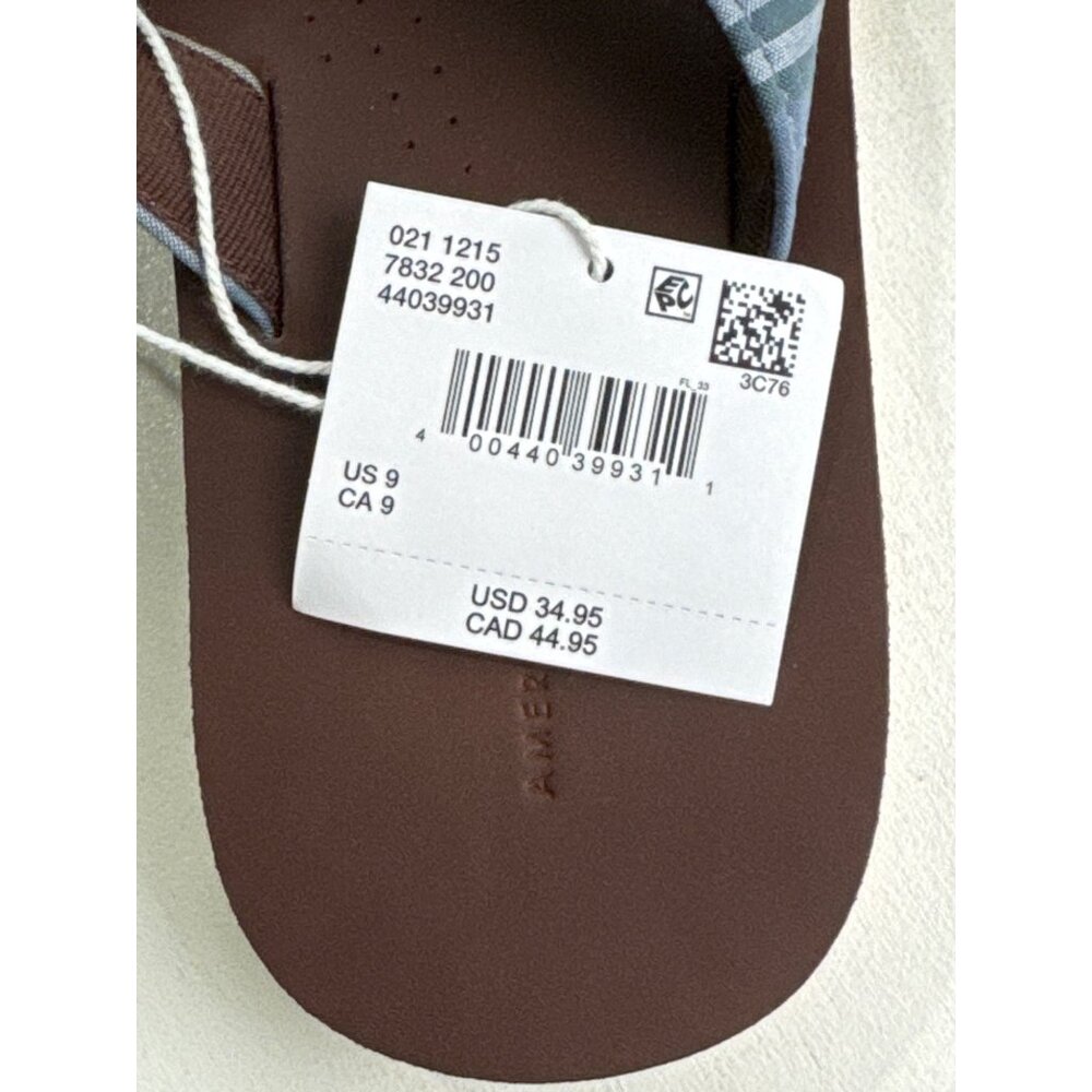 American Eagle Men's Brown Flip-Flops W/ Striped Straps Size 9 New W/ Tags - Picture 8 of 9